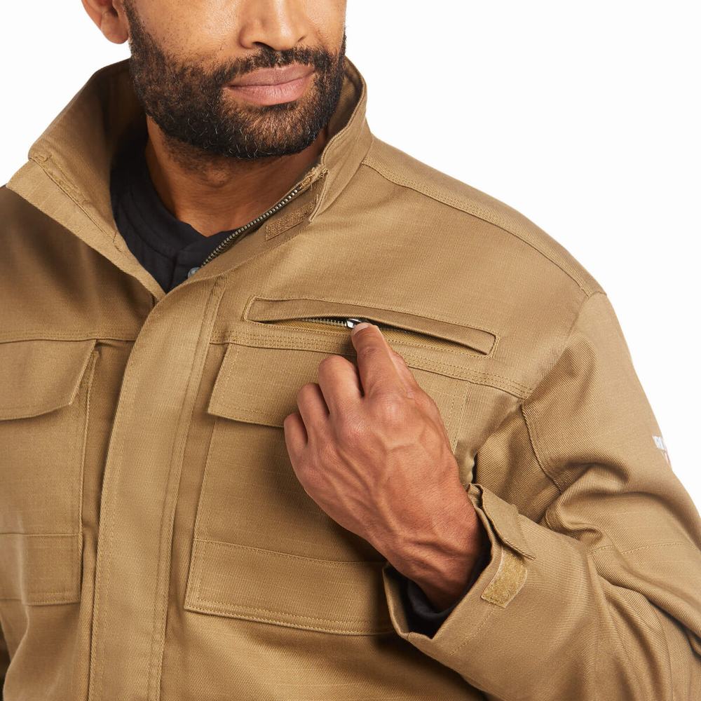 Khaki Ariat FR Canvas Stretch Men's Jackets | RLSW10687