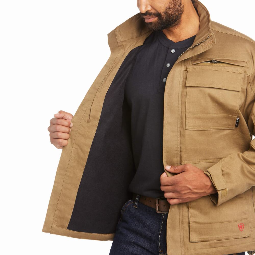 Khaki Ariat FR Canvas Stretch Men's Jackets | RLSW10687