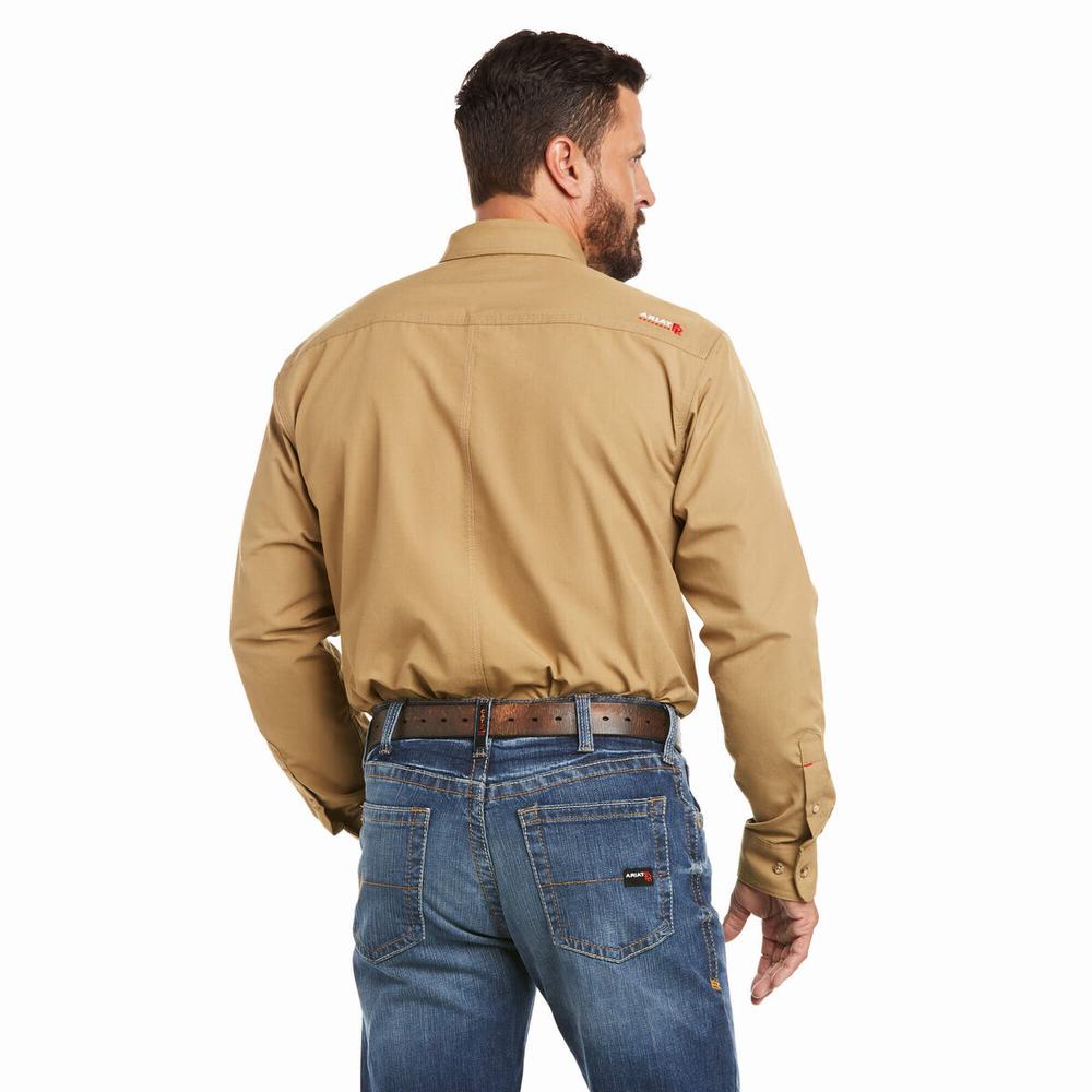 Khaki Ariat FR Featherlight Men's Shirts | SRQC23758