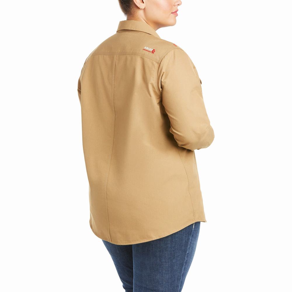 Khaki Ariat FR Featherlight Women's Shirts | KOZJ68907