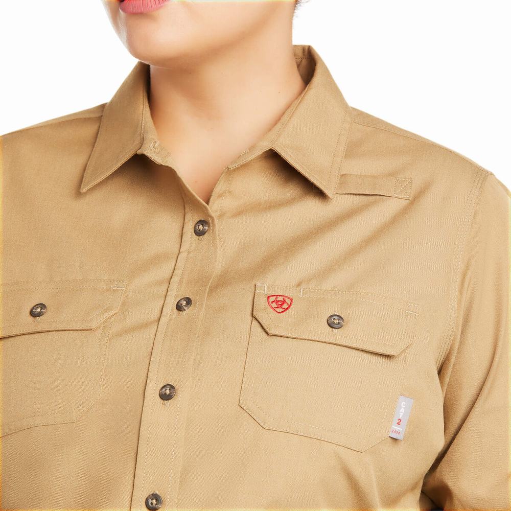 Khaki Ariat FR Featherlight Women's Shirts | KOZJ68907