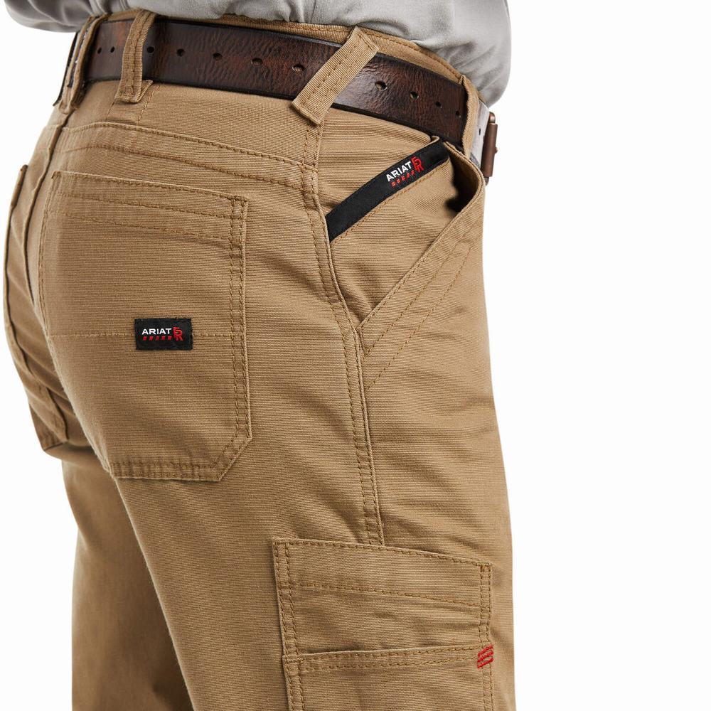 Khaki Ariat FR M5 Stretch DuraLight Canvas Men's Pants | AUHL74931