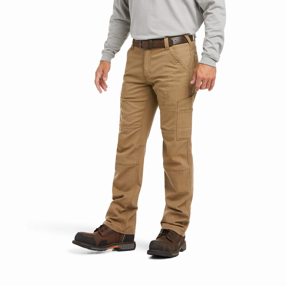 Khaki Ariat FR M5 Stretch DuraLight Canvas Men\'s Pants | AUHL74931