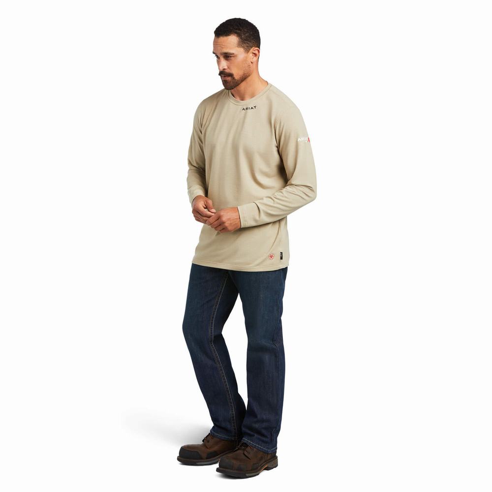 Khaki Ariat FR Men's Shirts | FPVS75291