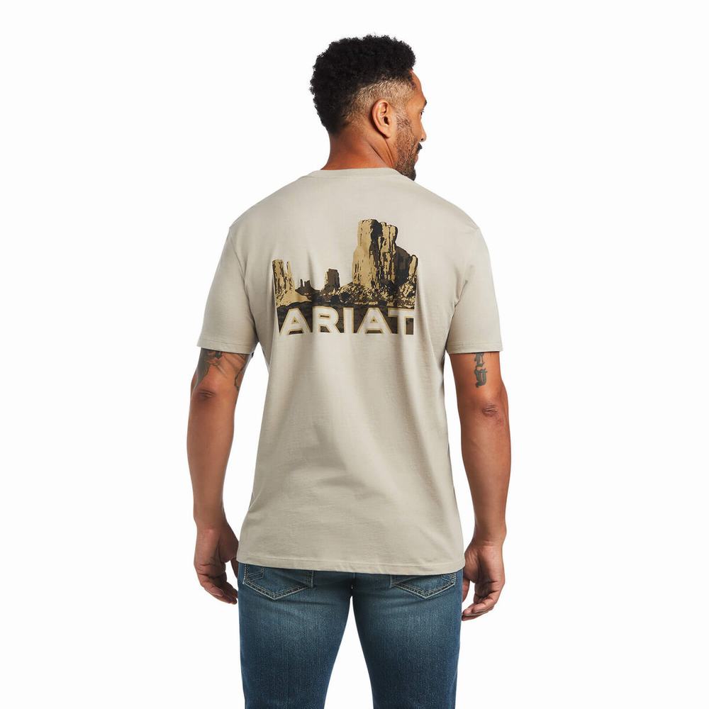 Khaki Ariat Monument Sunset Men's Polo Shirts | IFME87196