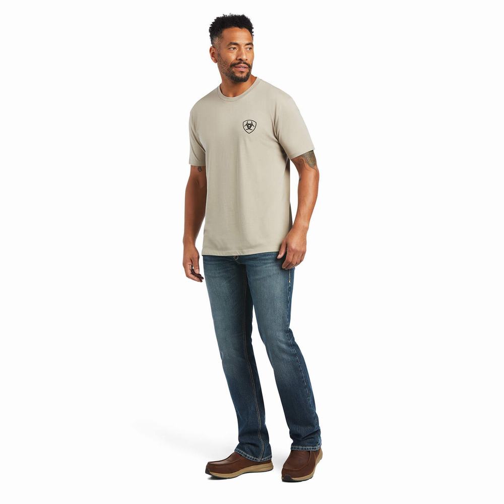 Khaki Ariat Monument Sunset Men's Polo Shirts | IFME87196