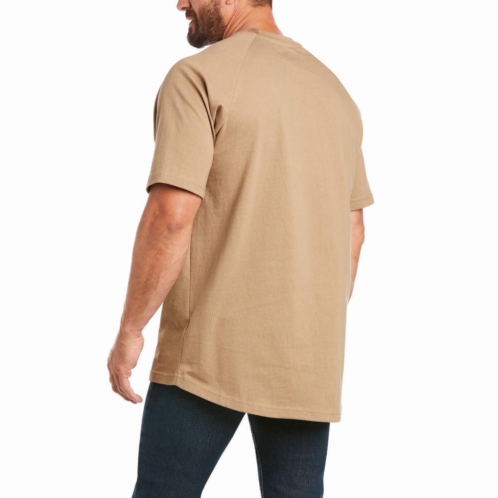 Khaki Ariat Rebar Cotton Strong Men's Short Sleeve | NJBZ91248