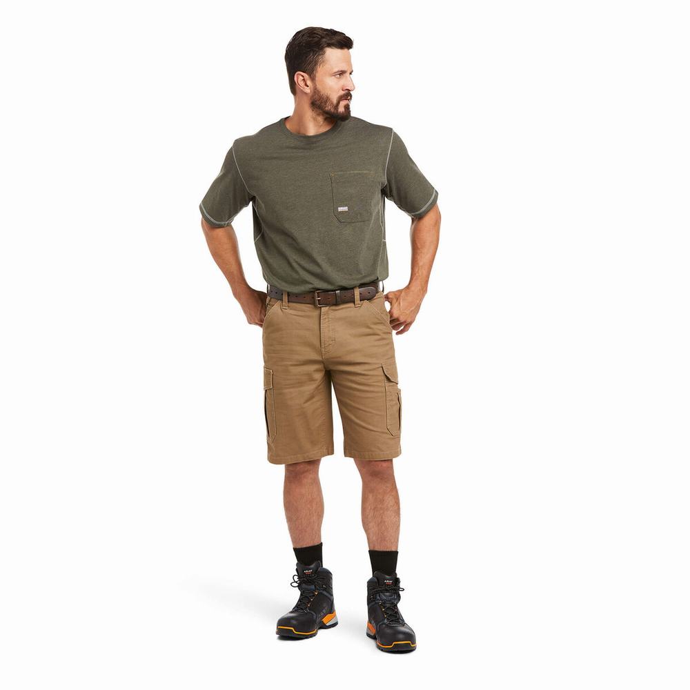 Khaki Ariat Rebar DuraStretch Made Tough Cargo Men's Pants | FWDC48096