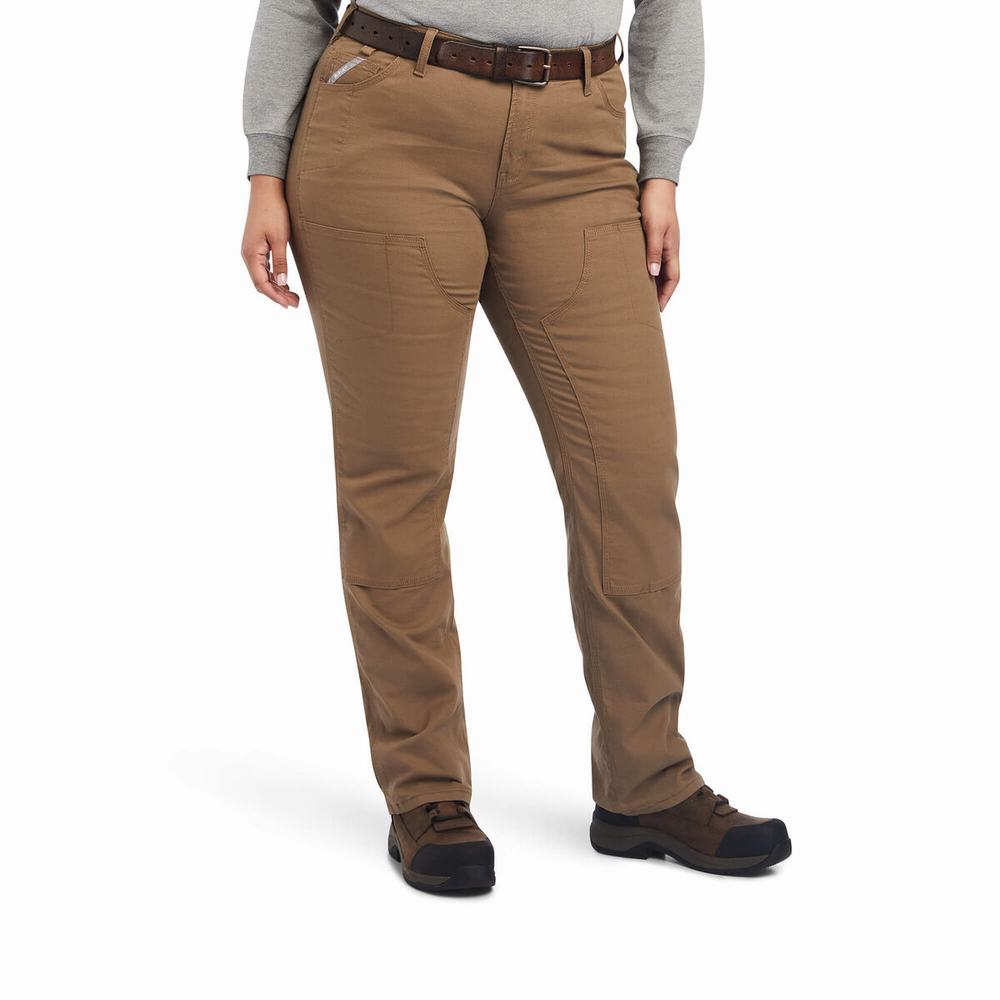 Khaki Ariat Rebar DuraStretch Made Tough Double Front Women's Pants | NADB16842