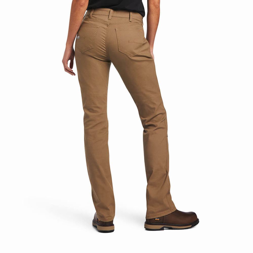 Khaki Ariat Rebar DuraStretch Made Tough Double Front Women's Pants | NADB16842