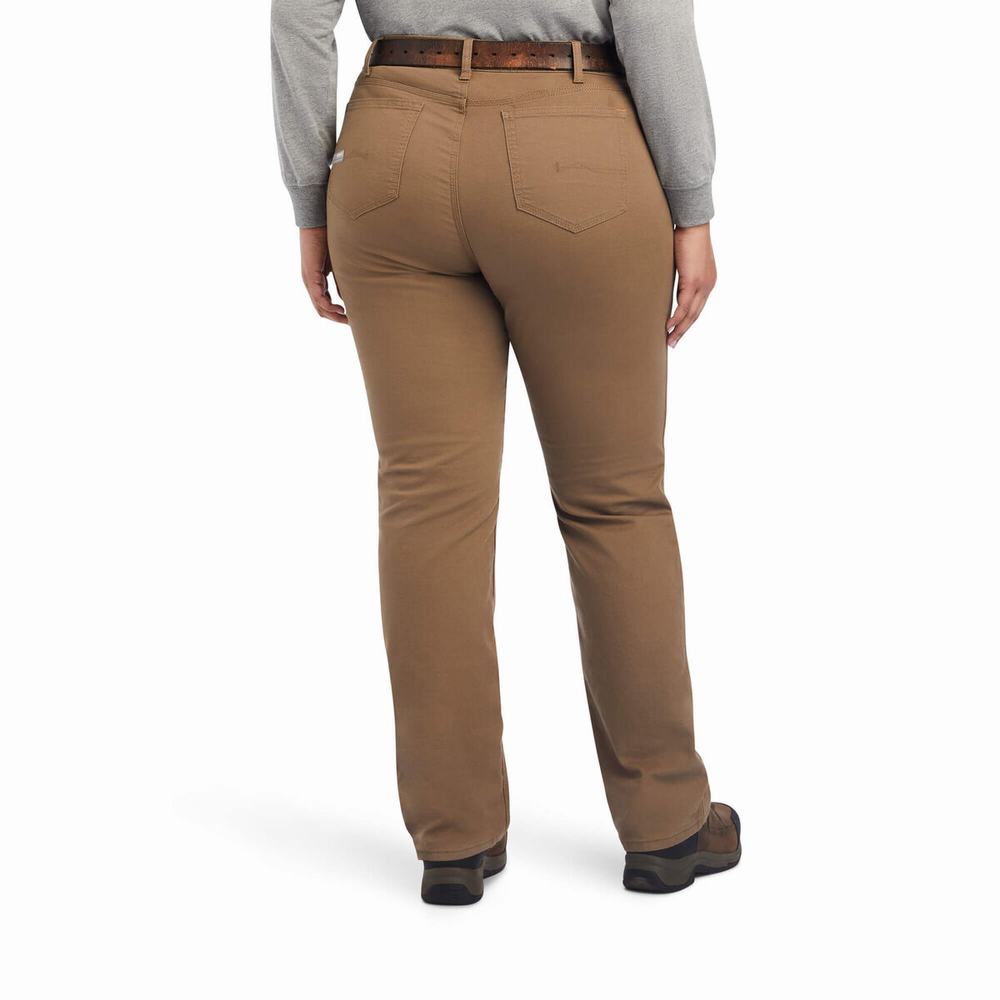 Khaki Ariat Rebar DuraStretch Made Tough Double Front Women's Pants | NADB16842