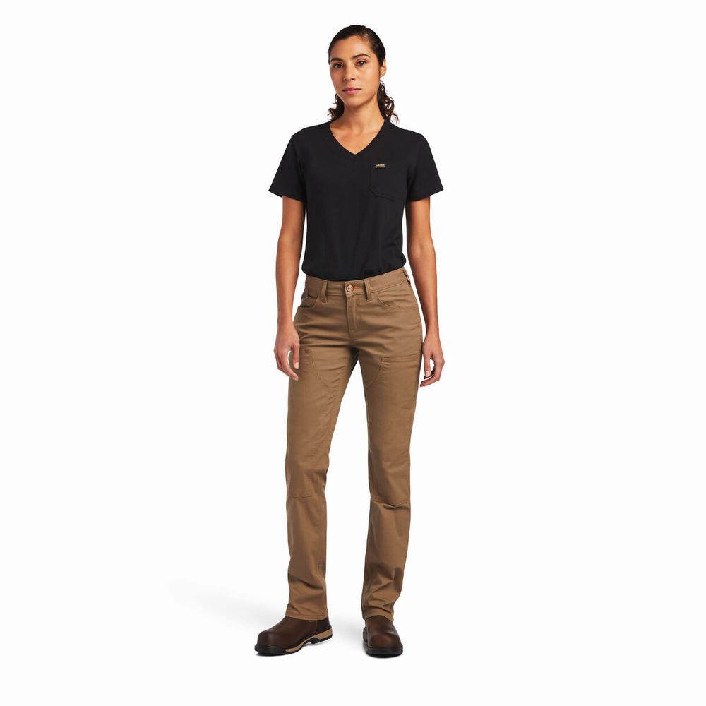 Khaki Ariat Rebar DuraStretch Made Tough Double Front Women's Pants | NADB16842