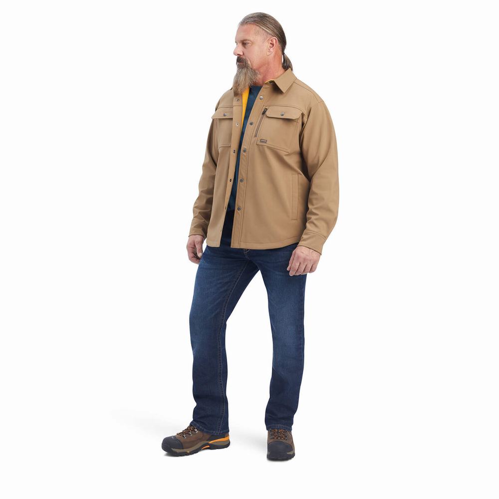 Khaki Ariat Rebar DuraStretch Utility Softshell Men's Jackets | MFWT25410