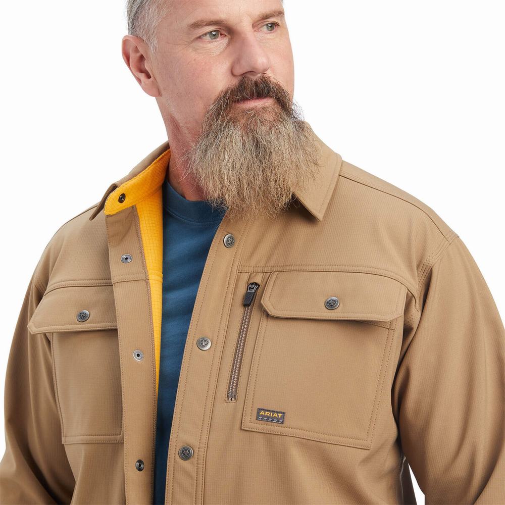 Khaki Ariat Rebar DuraStretch Utility Softshell Men's Jackets | MFWT25410