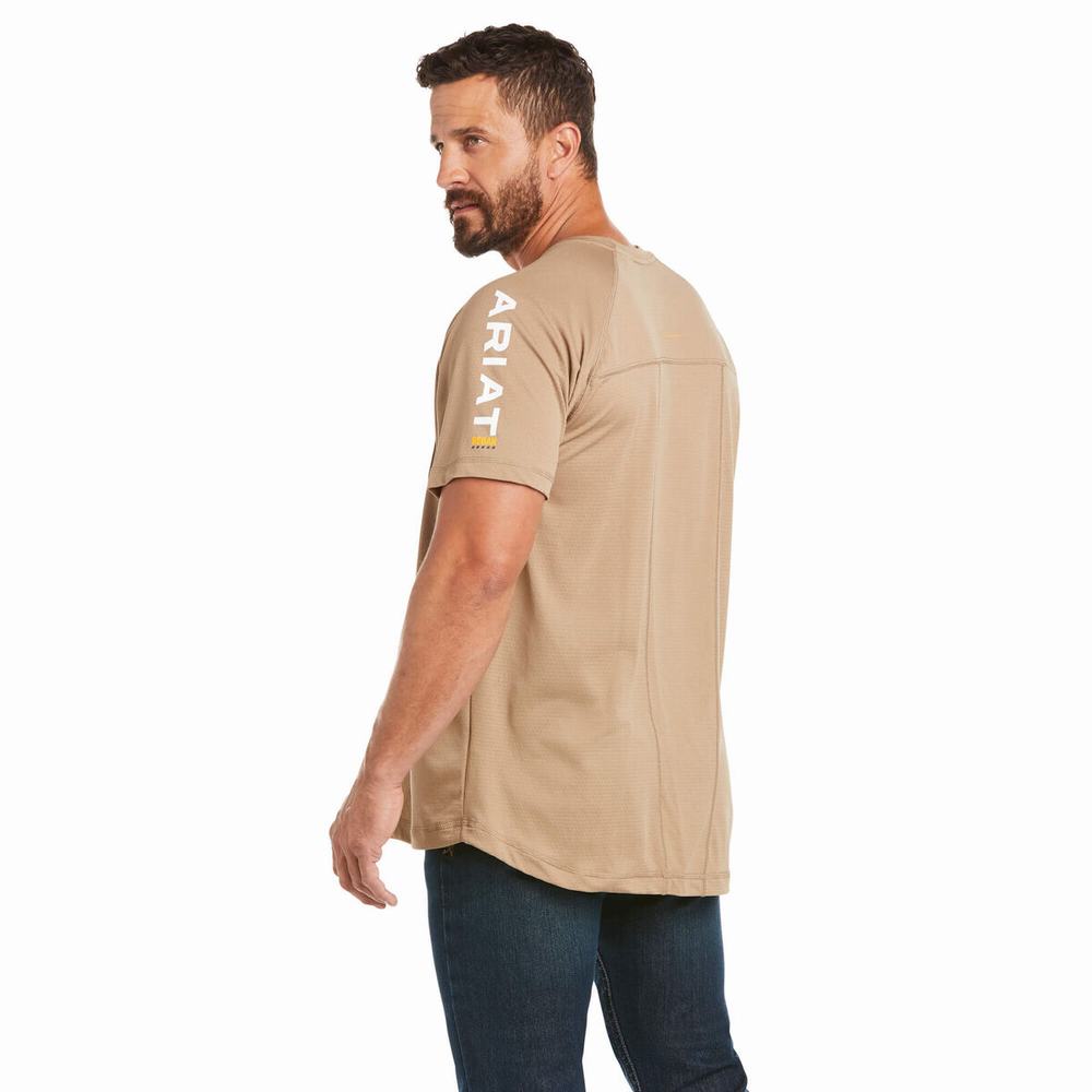 Khaki Ariat Rebar Heat Fighter Men's Short Sleeve | DNFK69287