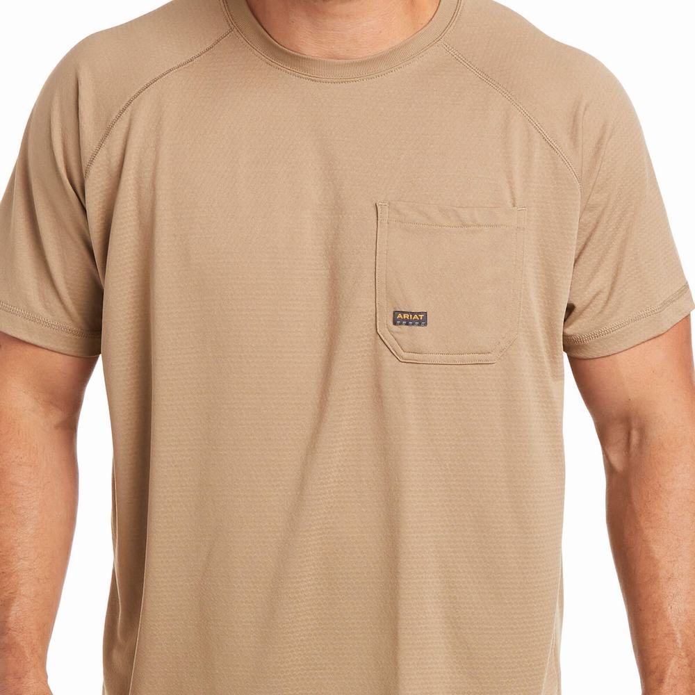 Khaki Ariat Rebar Heat Fighter Men's Short Sleeve | DNFK69287