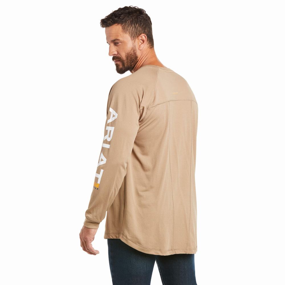 Khaki Ariat Rebar Heat Fighter Men's T Shirts | PECR70941