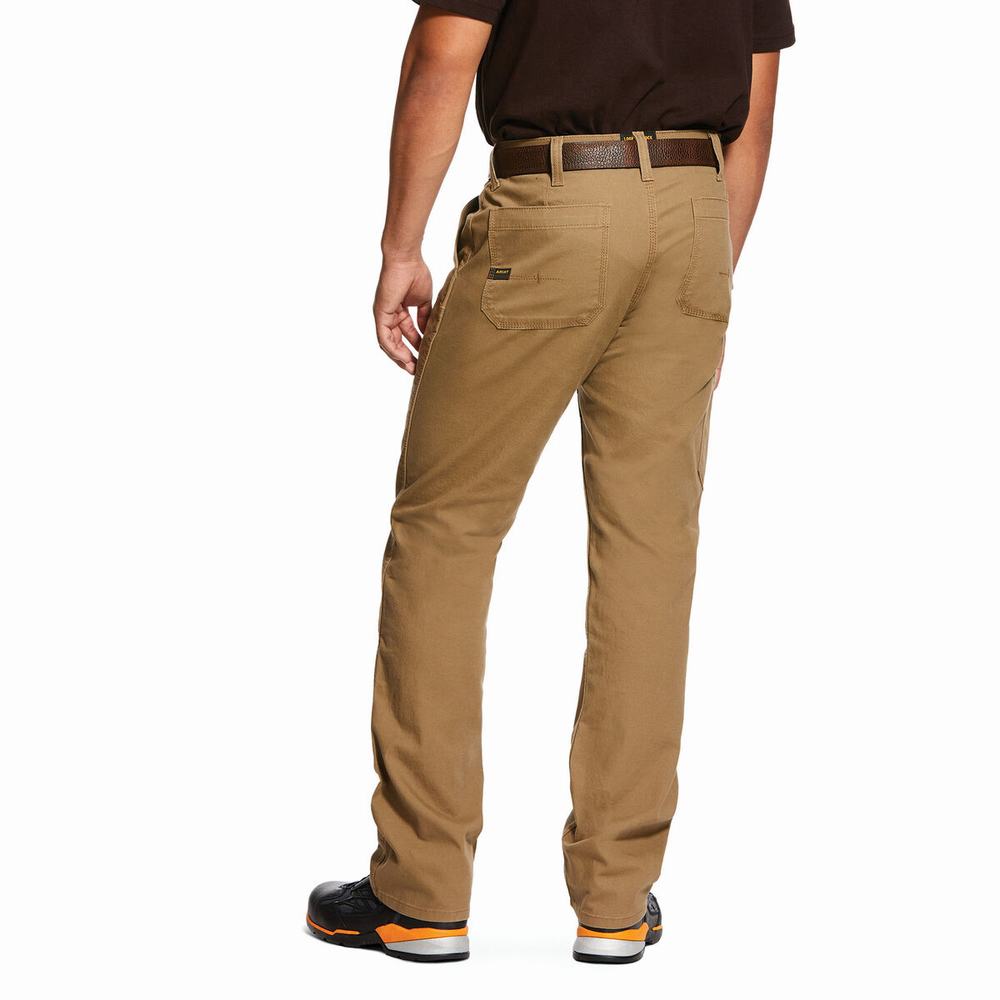 Khaki Ariat Rebar M4 Low Rise DuraStretch Made Tough Double Front Men's Pants | TKAF49370