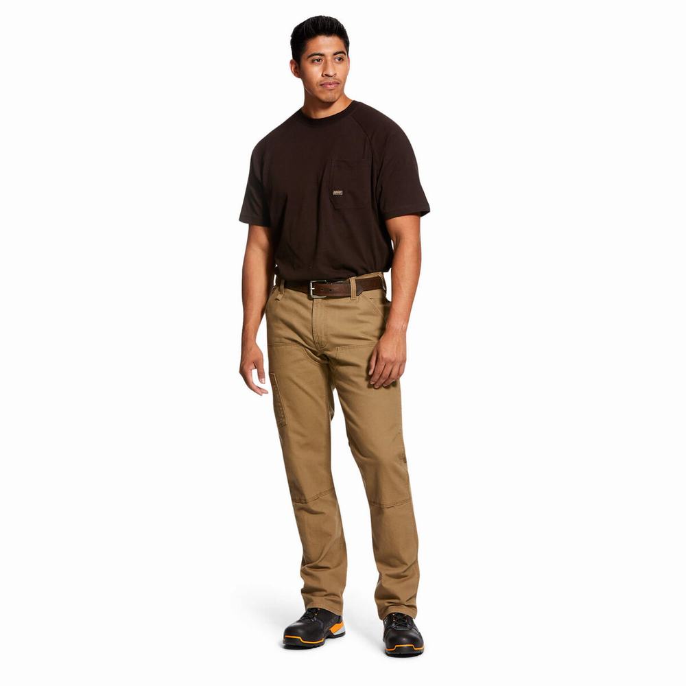 Khaki Ariat Rebar M4 Low Rise DuraStretch Made Tough Double Front Men's Pants | TKAF49370