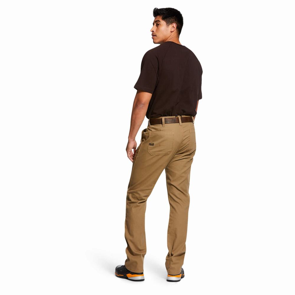 Khaki Ariat Rebar M4 Low Rise DuraStretch Made Tough Double Front Men's Pants | TKAF49370