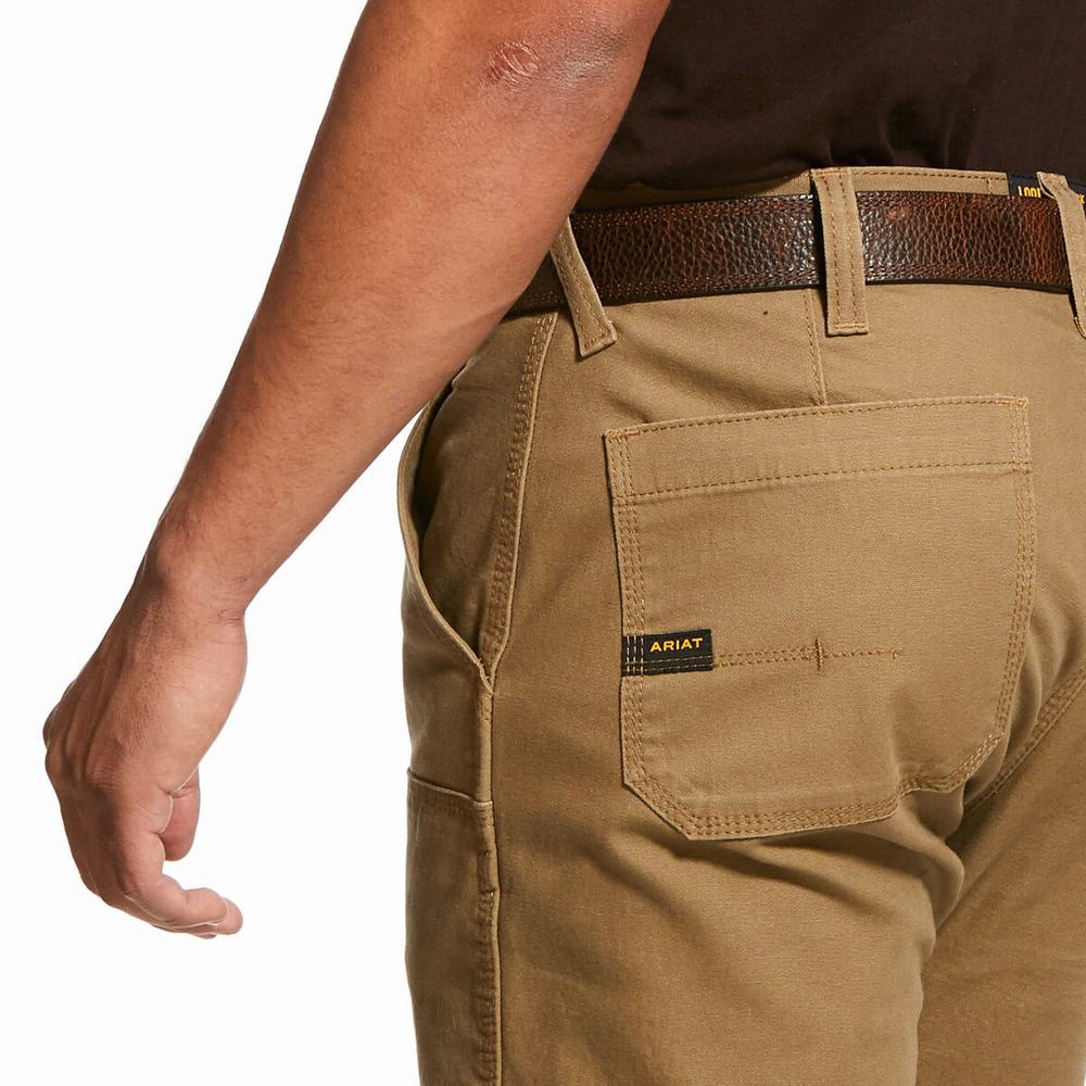 Khaki Ariat Rebar M4 Low Rise DuraStretch Made Tough Double Front Men's Pants | TKAF49370