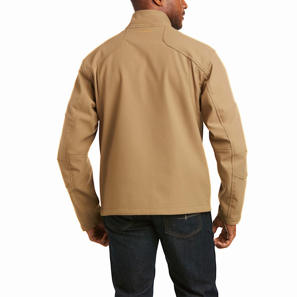 Khaki Ariat Rebar Stretch Canvas Softshell Men's Jackets | YLWE87649