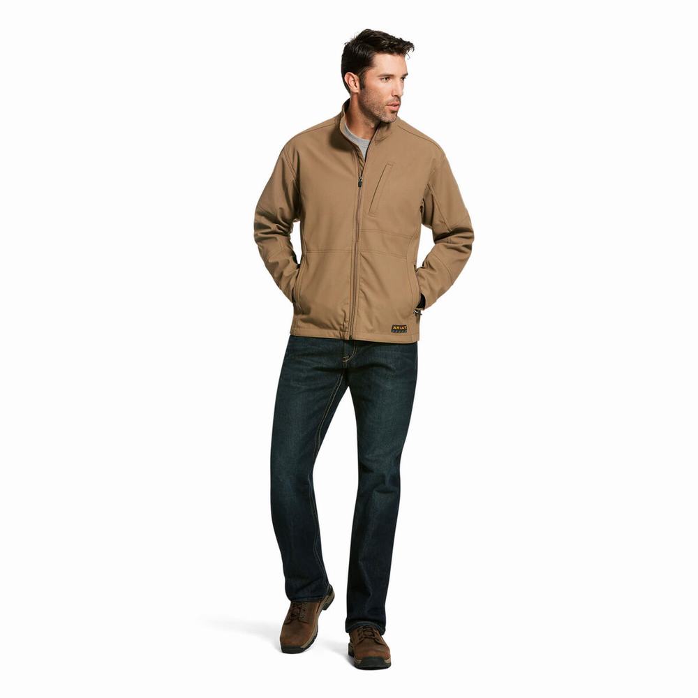 Khaki Ariat Rebar Stretch Canvas Softshell Men's Jackets | YLWE87649