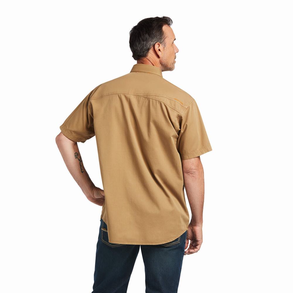 Khaki Ariat Rebar Washed Twill Men's Short Sleeve | SQYJ39714