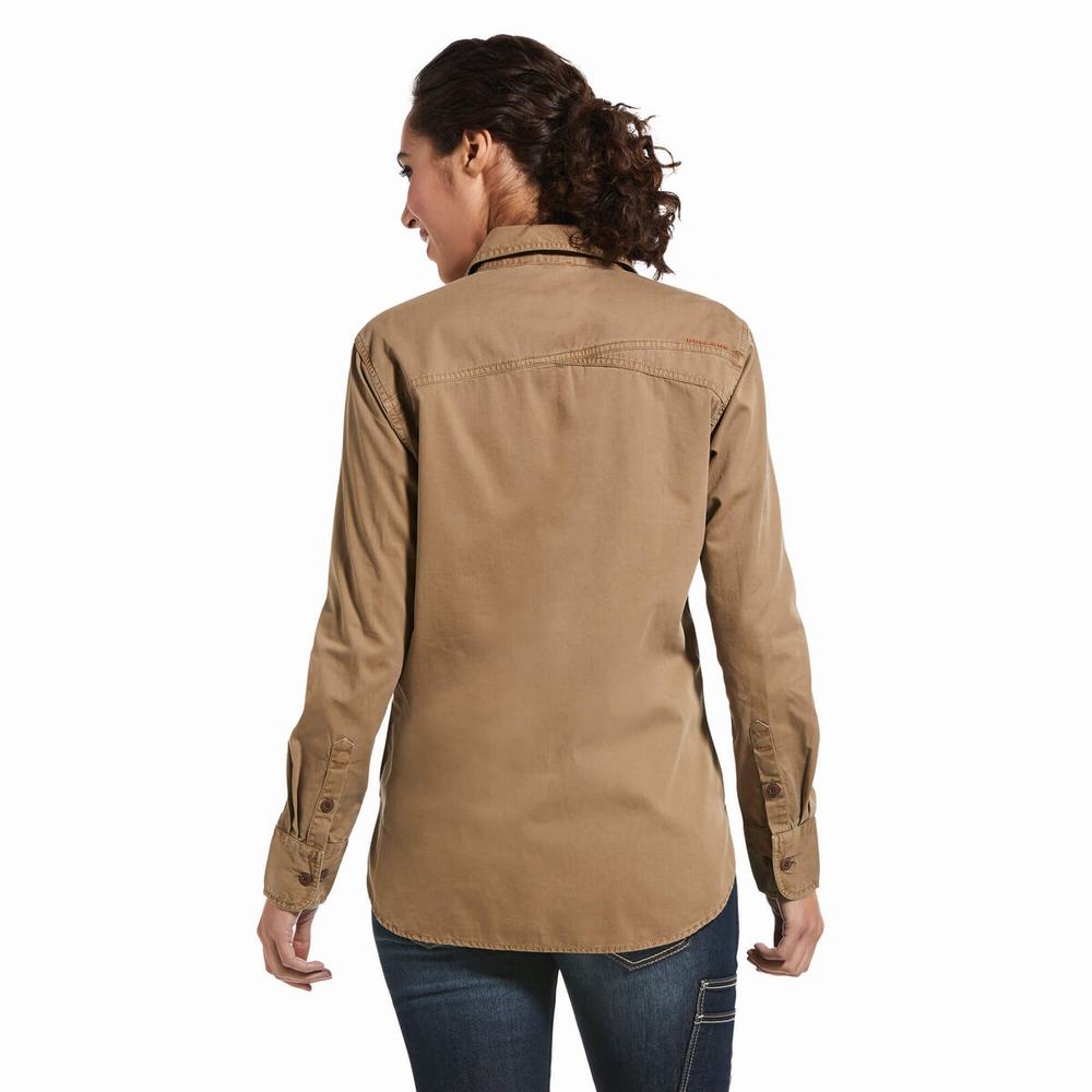 Khaki Ariat Rebar Washed Twill Women's Shirts | LSBF80524