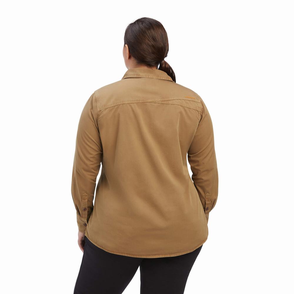 Khaki Ariat Rebar Washed Twill Women's Shirts | LSBF80524