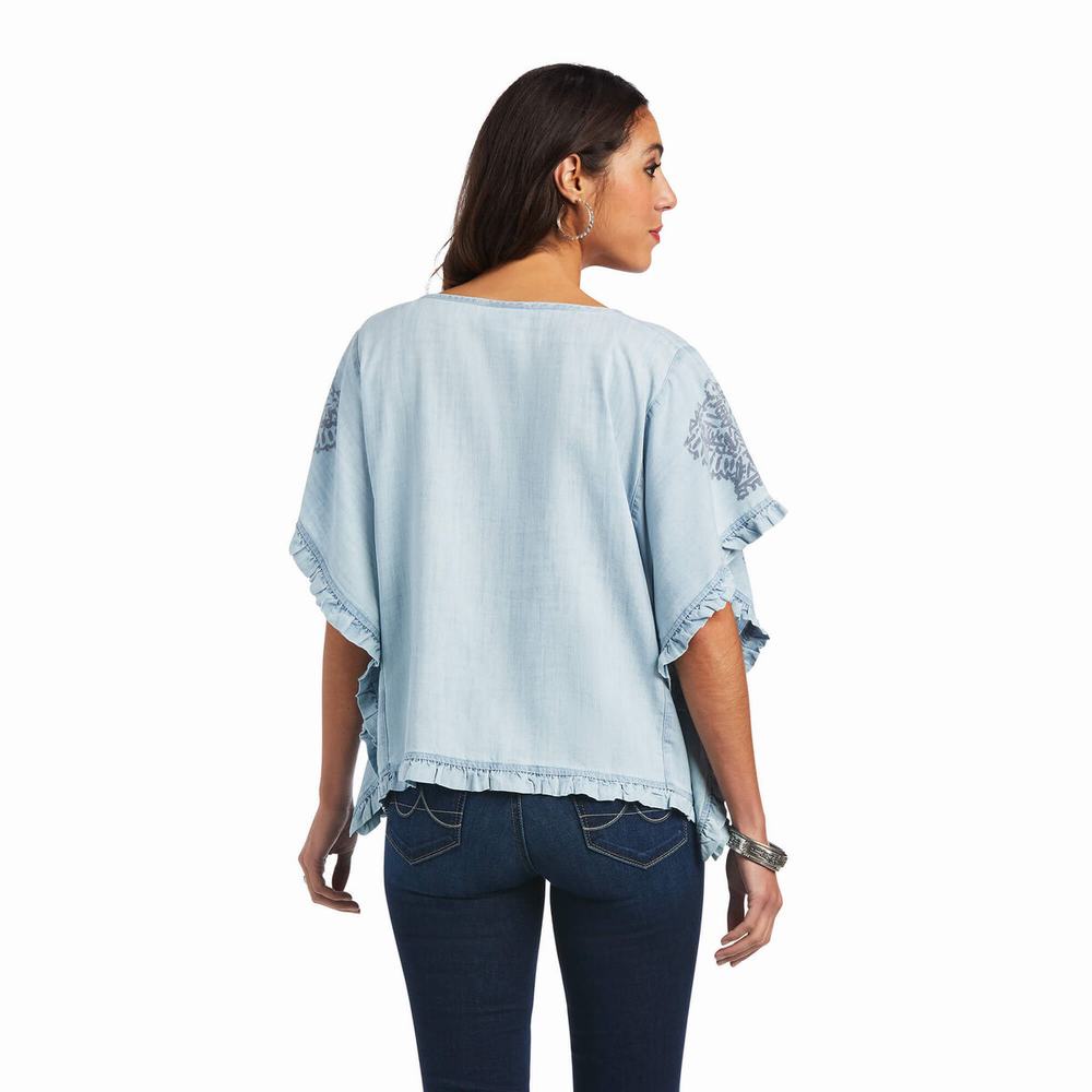 Light Blue Ariat Eden Women's Tops | OURM10586