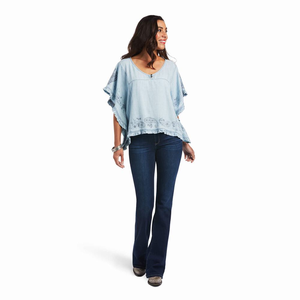 Light Blue Ariat Eden Women's Tops | OURM10586