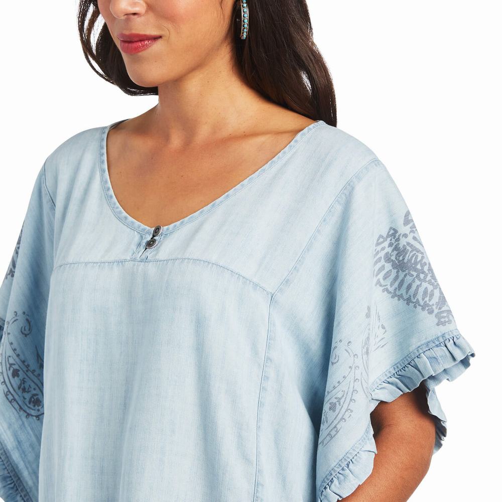 Light Blue Ariat Eden Women's Tops | OURM10586