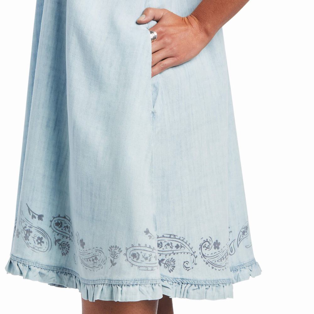 Light Blue Ariat Meadow Women's Dress | HKJN97814