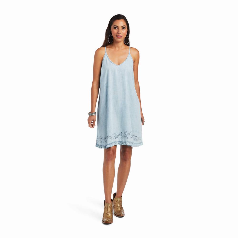 Light Blue Ariat Meadow Women\'s Dress | HKJN97814