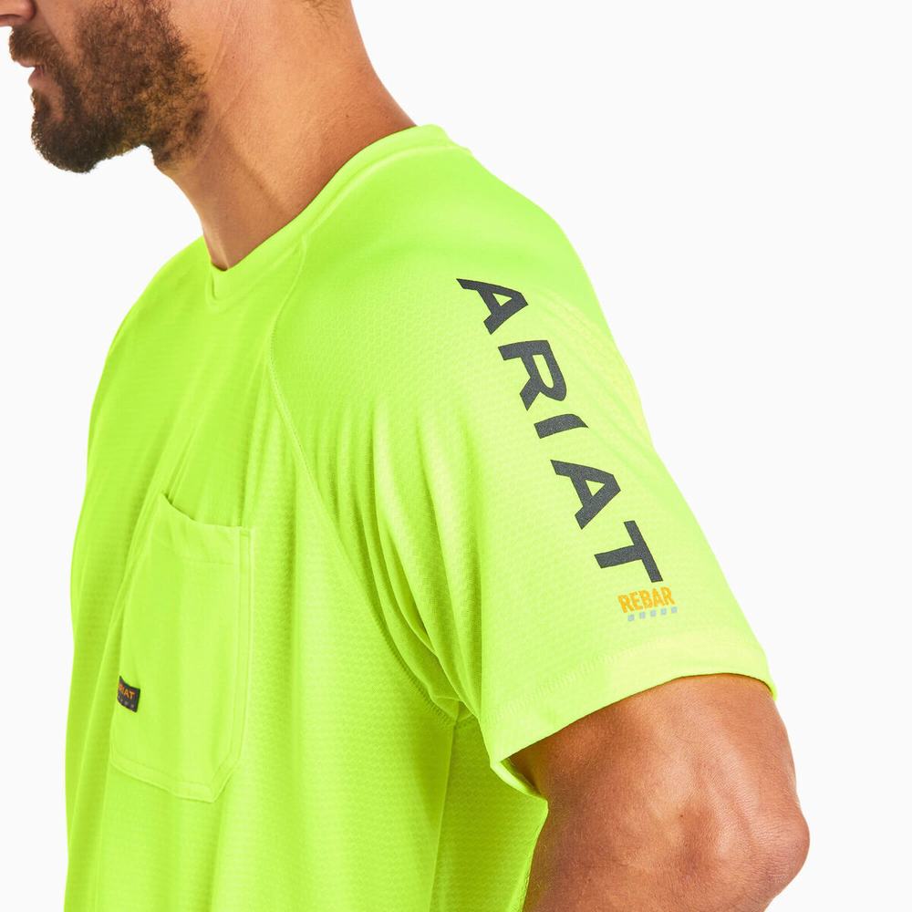 Light Green Ariat Rebar Heat Fighter Men's Short Sleeve | IJZC76314