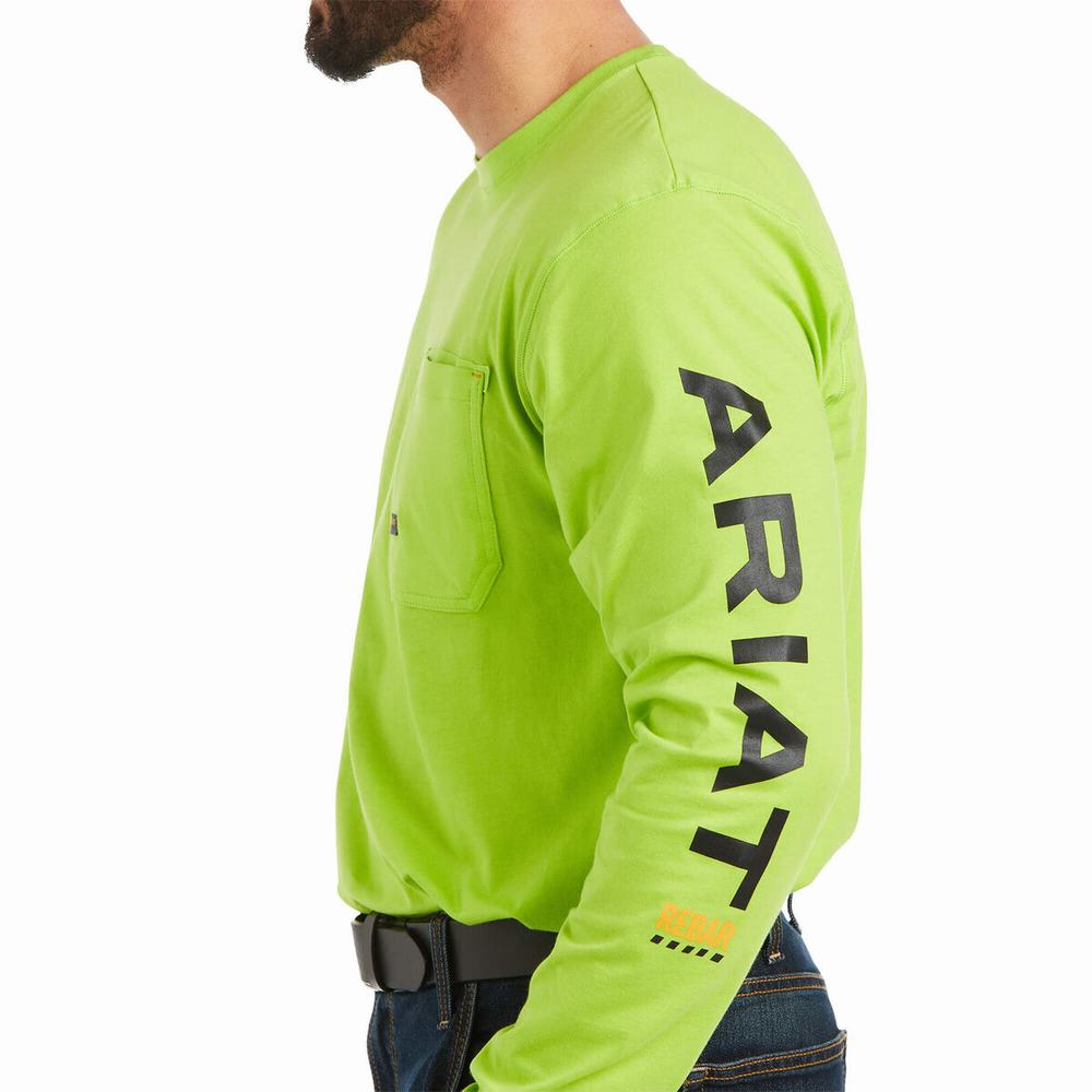 Light Green Black Ariat Rebar Workman Logo Men's Shirts | UEGP19450