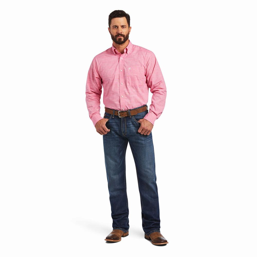 Light Rose Ariat Solid Slub Classic Fit Men's Shirts | JHBW12879