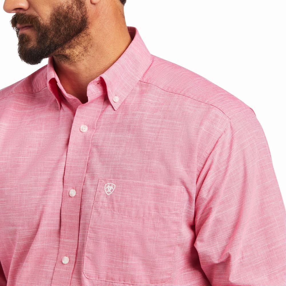 Light Rose Ariat Solid Slub Classic Fit Men's Shirts | JHBW12879