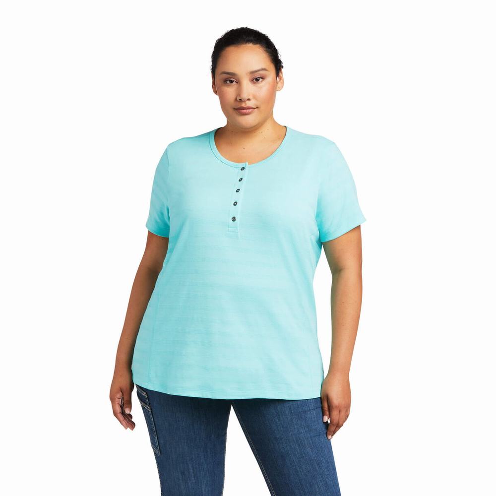 Light Turquoise Blue Ariat Rebar Henley Women's Tops | KIBY51879