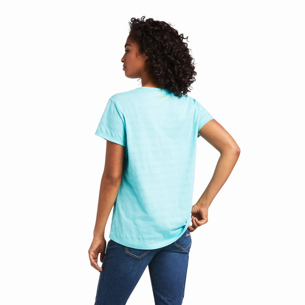 Light Turquoise Blue Ariat Rebar Henley Women's Tops | KIBY51879