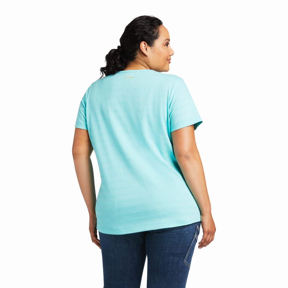 Light Turquoise Blue Ariat Rebar Henley Women's Tops | KIBY51879