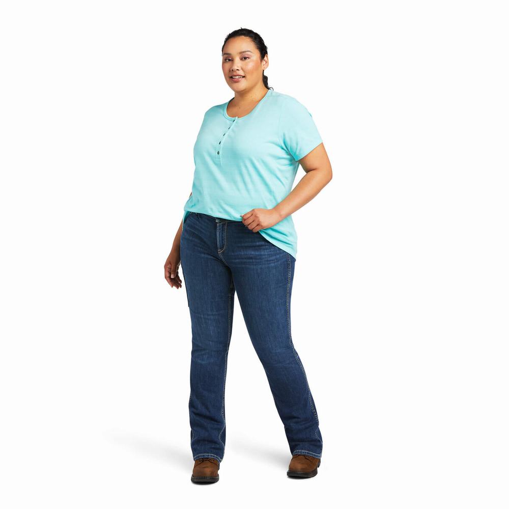 Light Turquoise Blue Ariat Rebar Henley Women's Tops | KIBY51879