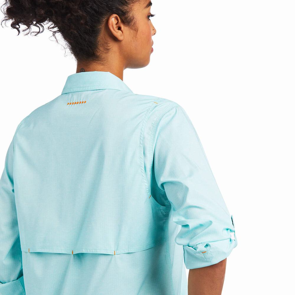 Light Turquoise Blue Ariat Rebar Made Tough VentTEK DuraStretch Women's Shirts | YIST50174