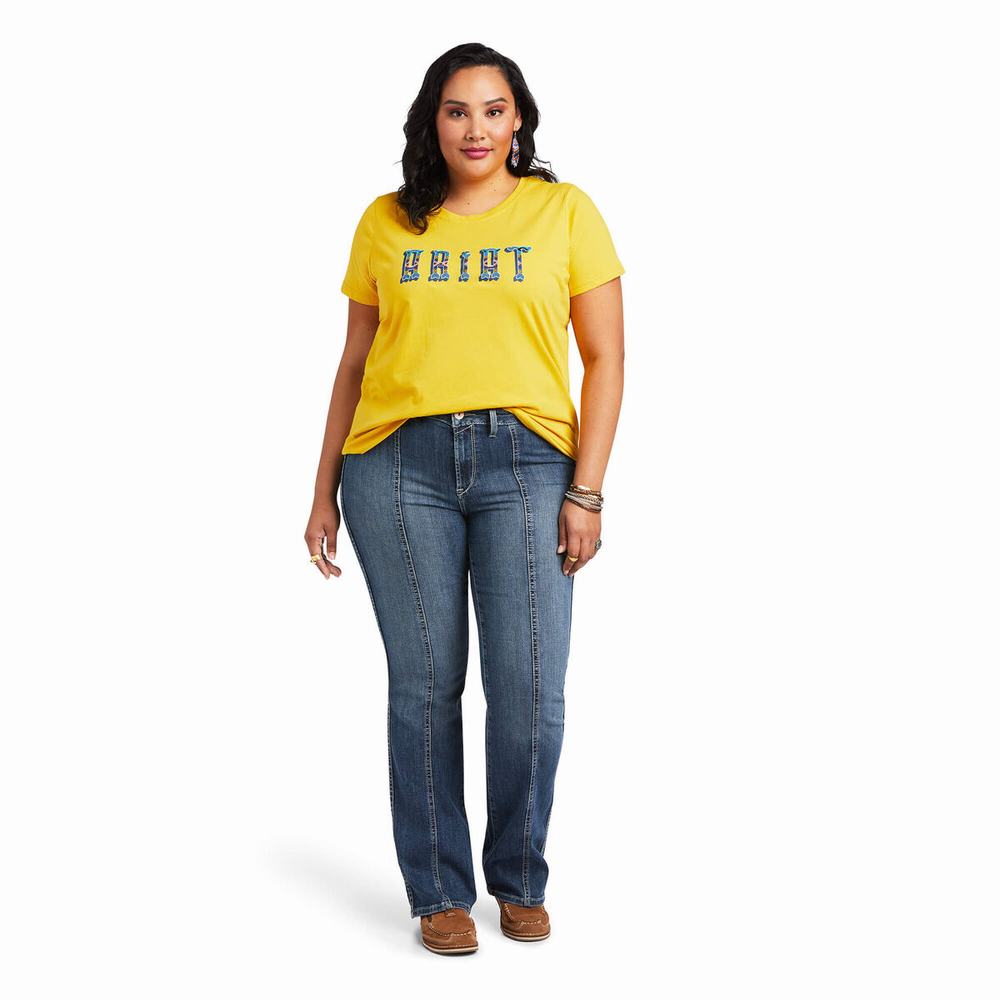 Mustard Ariat REAL Kinship Women's Tops | VNHC90845