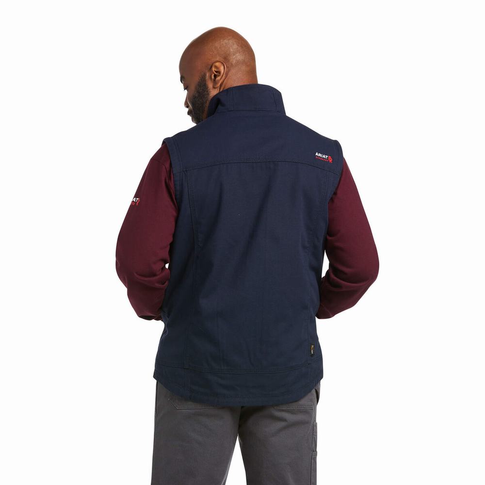 Navy Ariat FR DuraLight Stretch Canvas Men's Jackets | UGIQ38569