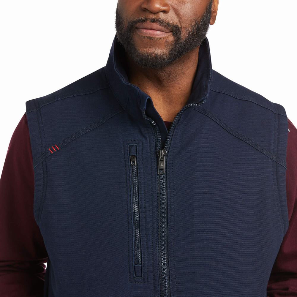 Navy Ariat FR DuraLight Stretch Canvas Men's Jackets | UGIQ38569