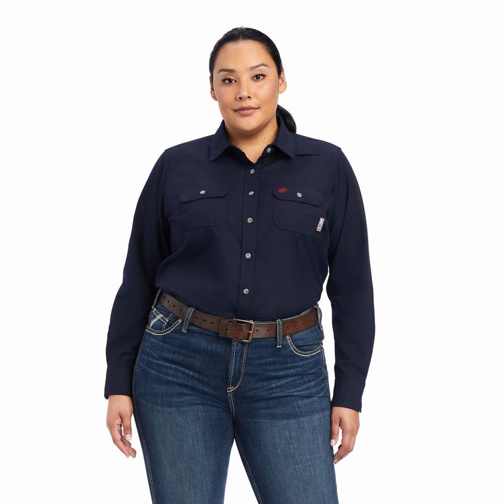 Navy Ariat FR Featherlight Women's Shirts | LOHQ90258