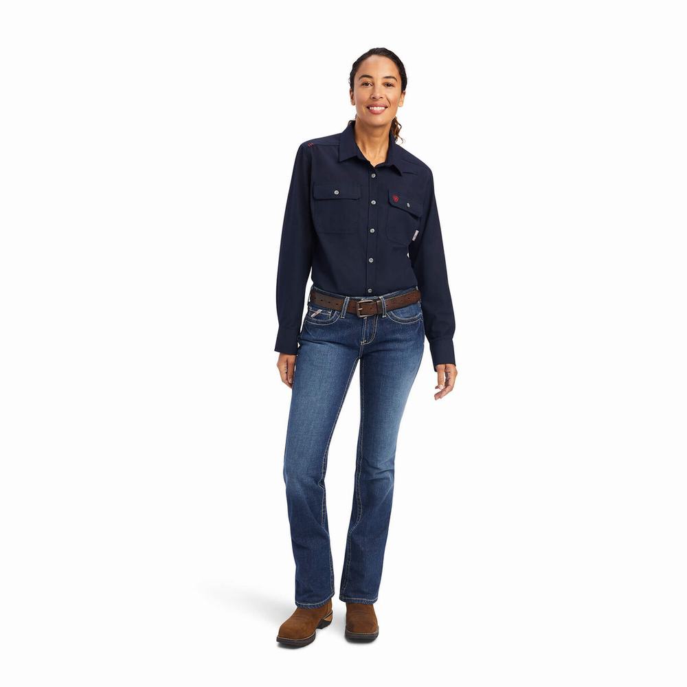 Navy Ariat FR Featherlight Women's Shirts | LOHQ90258