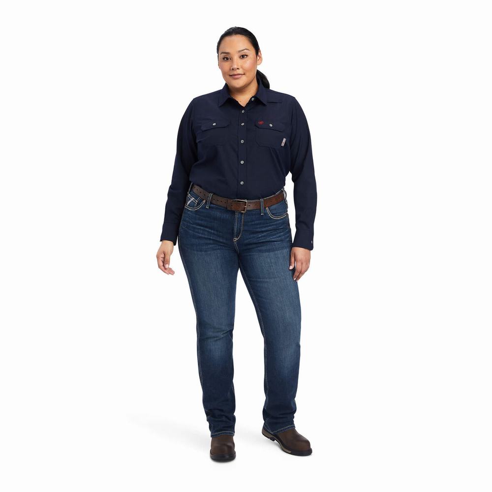 Navy Ariat FR Featherlight Women's Shirts | LOHQ90258